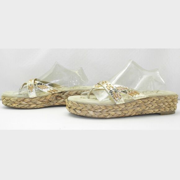 Sam Edelman Thong Platform Sandal Silver/Gold Leather Woven Jute-Women's Size 10 - Picture 3 of 7